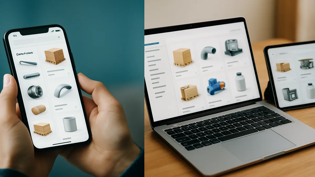 A laptop screen showing multiple B2B marketplace tabs open alongside a direct outreach dashboard with hotel buyer contacts