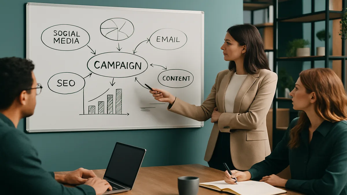 Digital marketing analytics dashboard showing B2B lead generation metrics for hotel supply companies