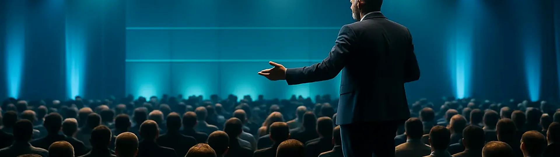 Bustling hospitality technology trade show floor with exhibitor booths and attendees networking