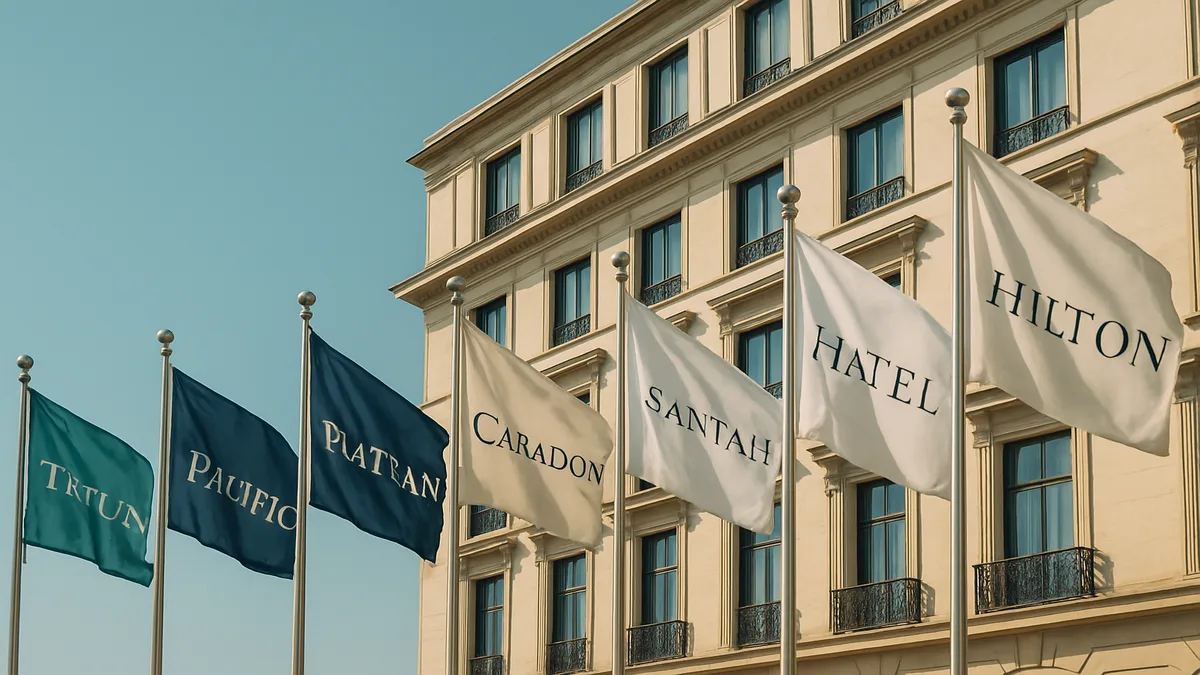 Hotel brand standards compliance checklist with Marriott, Hilton, IHG, and Accor logos